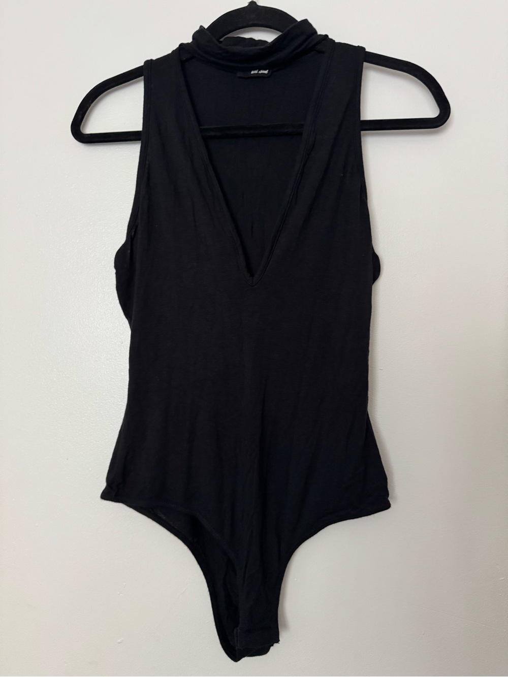 Wet Seal Black V-Neck Sleeveless Bodysuit with Mock Neck